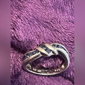 Sapphire ring vintage sterling silver, 925 sparkly pavé style 1970s size 8